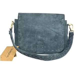 BRAMPTON LONDON Charcoal Gray Suede Braided Stitched Purse Bag Gold Tone NWT